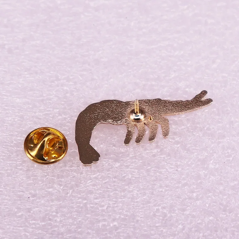 Novelty Glitter Shrimp Hard Enamel Pins Animal Lapel Pins Badge Brooch for Jewelry Accessory Wholesale