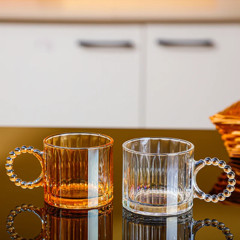 Colorful Glass Cup with Pearl Handle Coffee Mug Water and Juice Cup