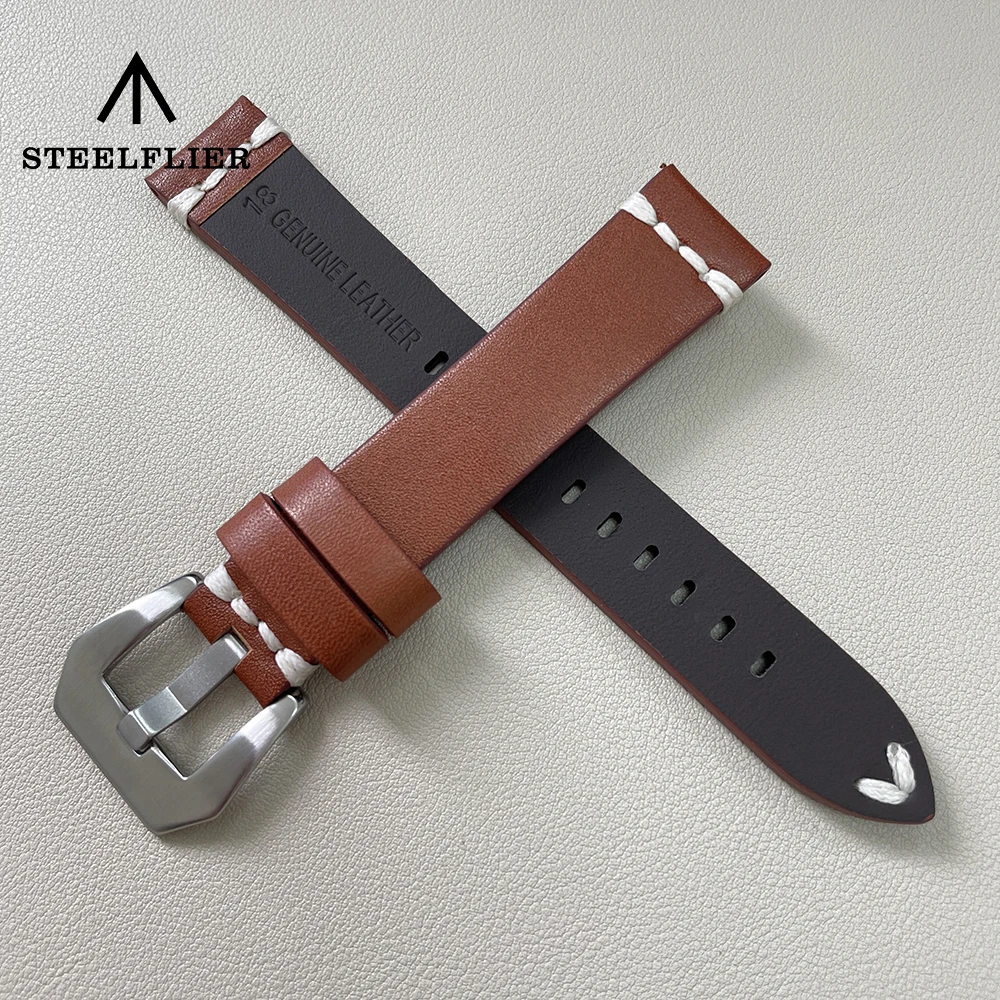 STEELFLIER Official Luxury Leather Watch Strap 18MM Width Spare Band Coffee Brown SF18ZP