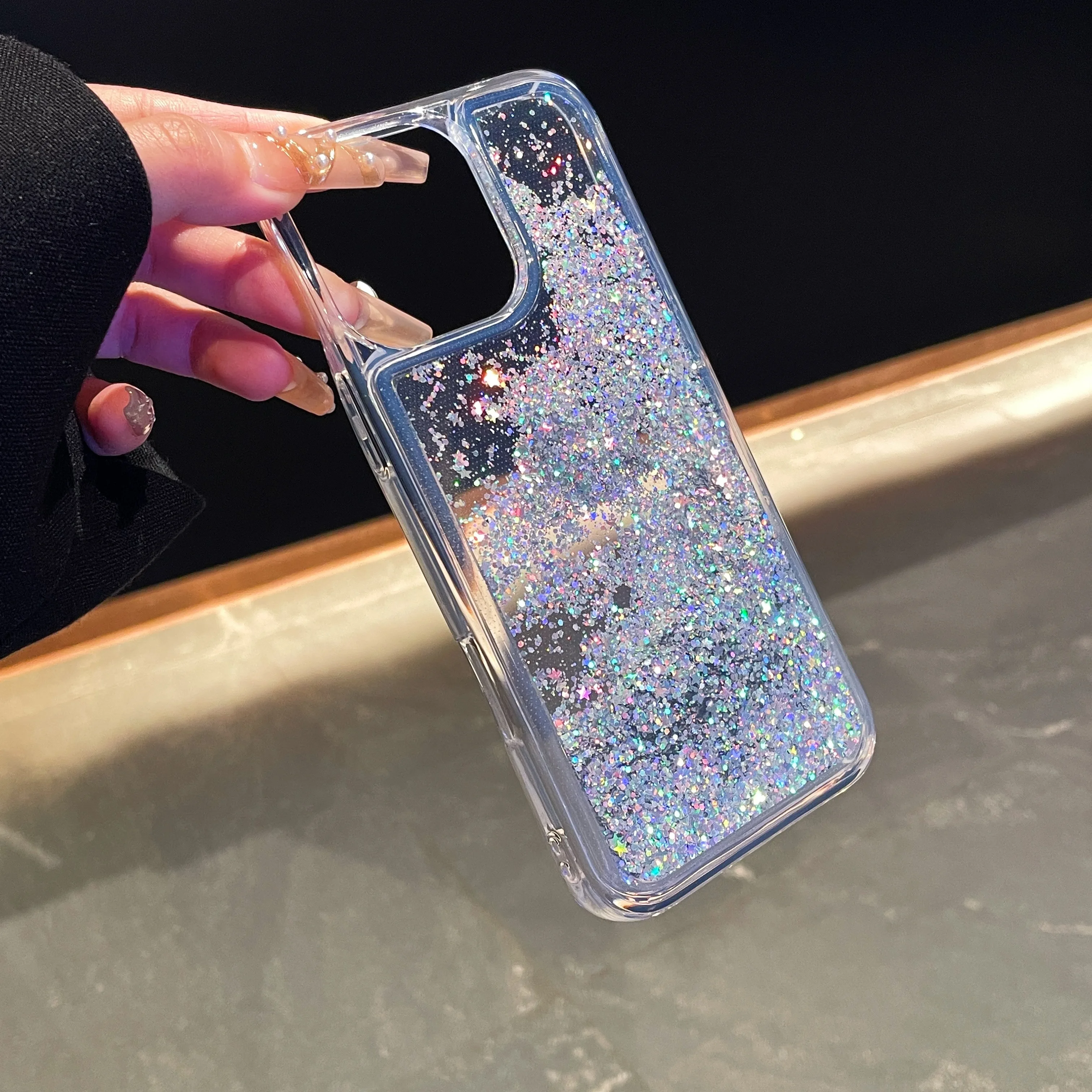 Sparkling Clear Glitter Quicksand Shockproof Phone Case with Bling Sequins