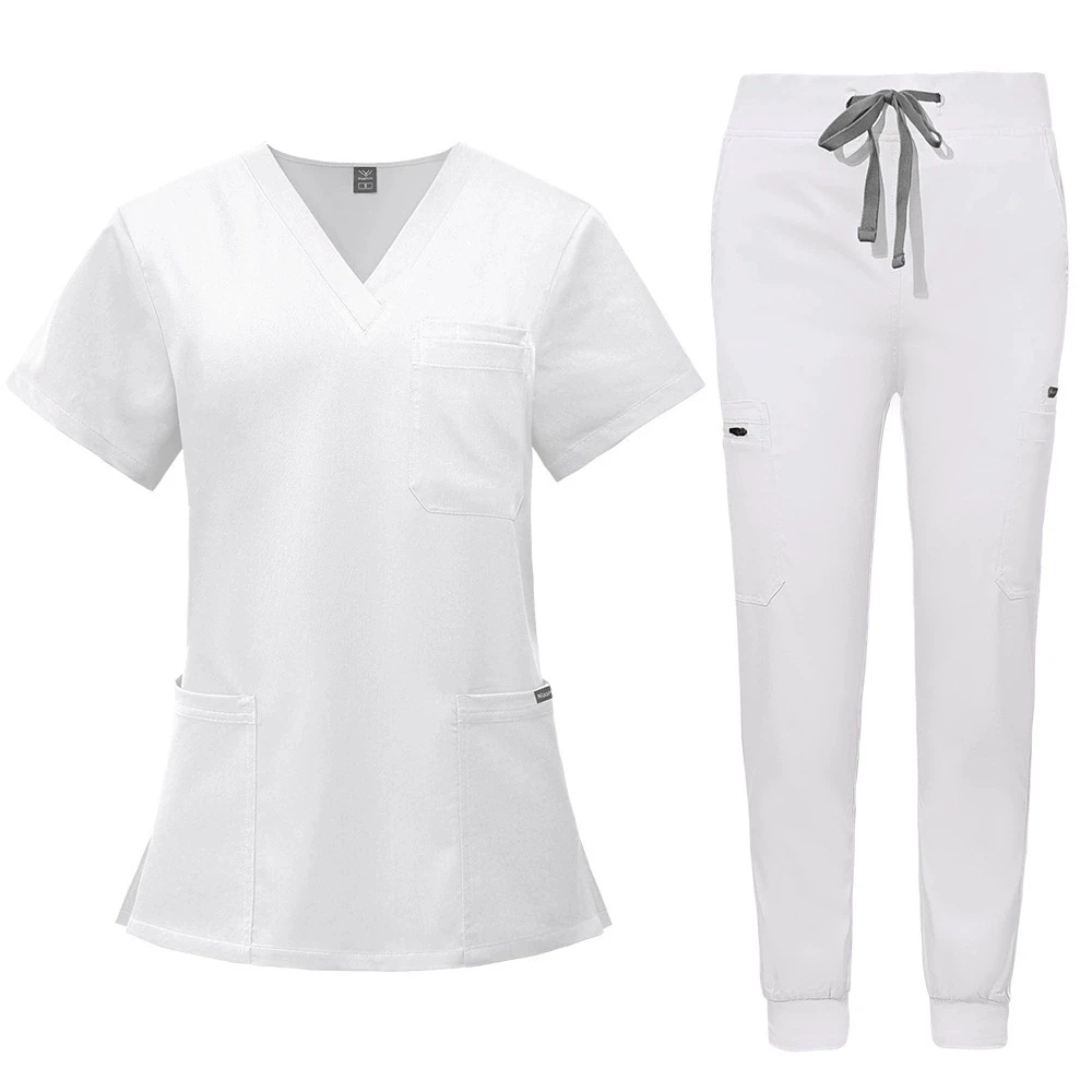 Short Sleeve V-neck Tops+jogger Pants Set Scrubs Uniform Suit Nursing Uniform Women Multicolor Pet Doctor Scrub Medical Workwear