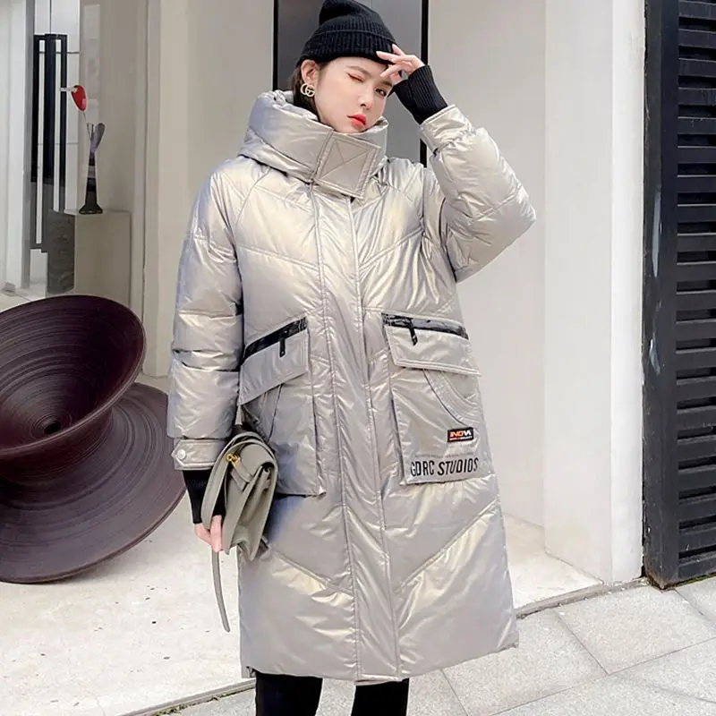 2023 New Women Down Jacket Winter Coat Female Mid Length Version Parkas Loose Thick Warm Outwear Hooded Leisure Time Overcoat