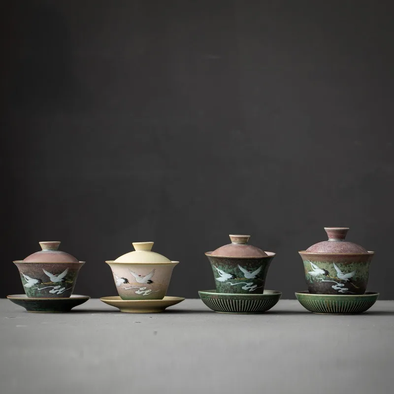 Anti-scald ceramic tea cover bowl with lid tea set