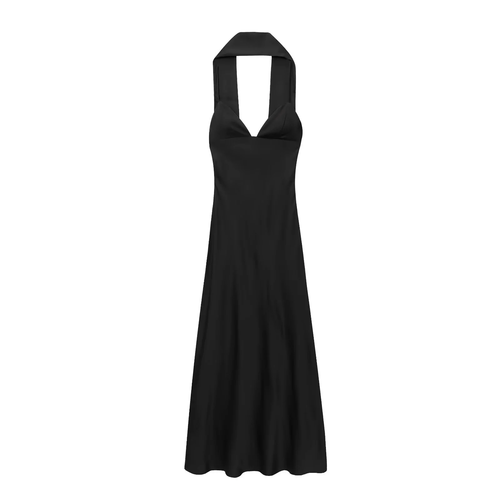 Woman'S Sexy V-Neck Sleeveless Dress Female Chic Thin Scarf Decoration Dress Summer High Street Elegant Solid Sling Long Dress