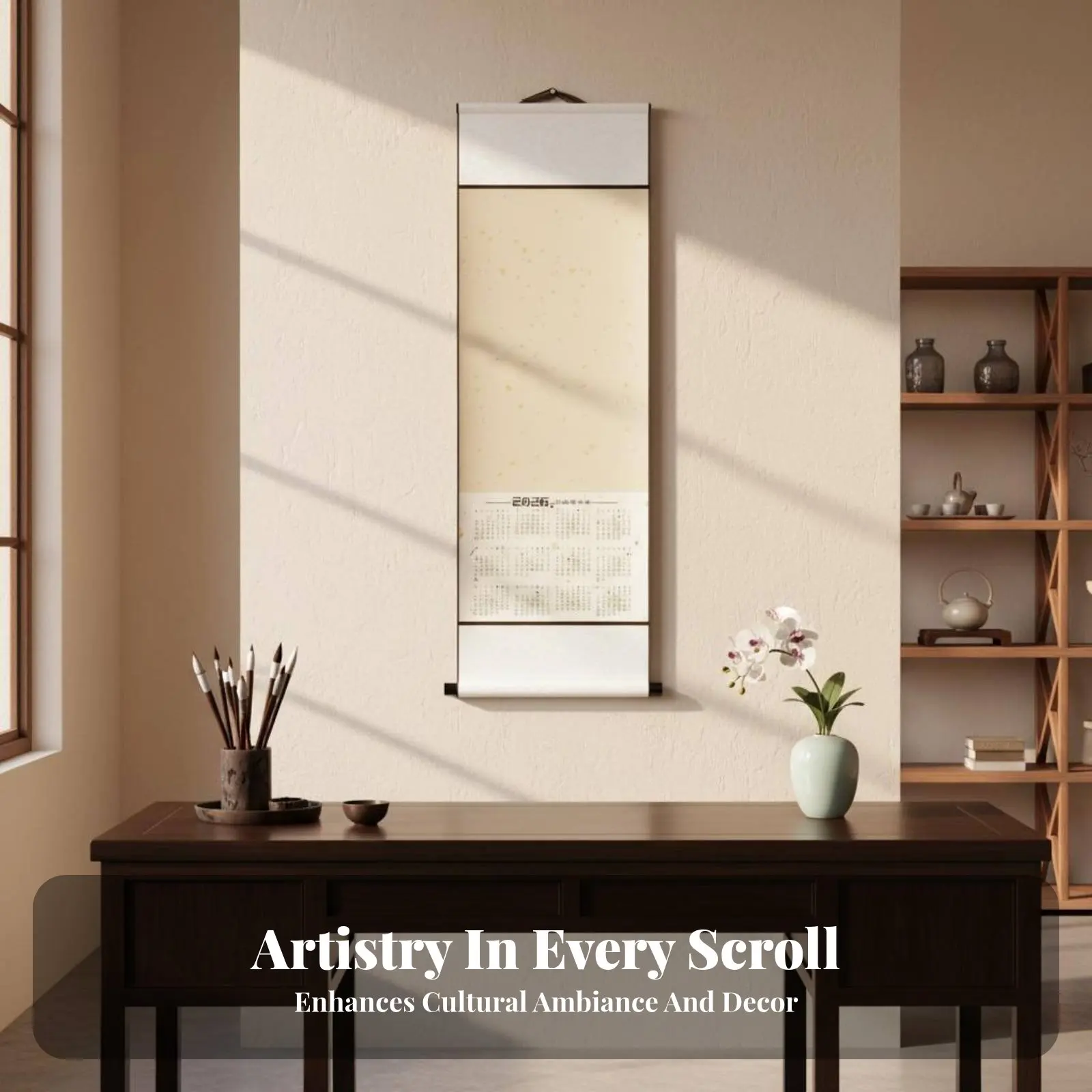 2026 블랭크 행잉 캘린더, 실크 스크롤 마운트, 슈안 종이, 캘리그래피, 이벤트 맞춤 제작 가능