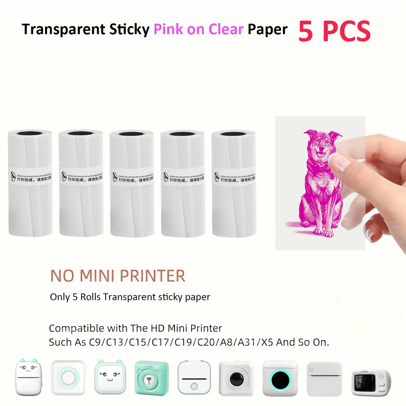 5Rolls Pink On Clear