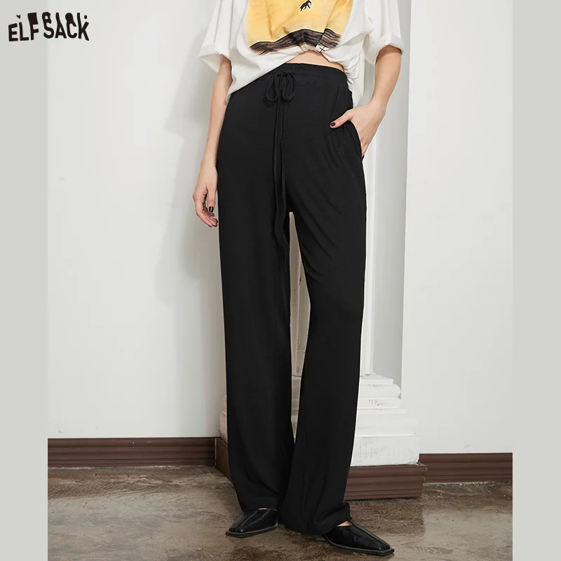 ELFSACK Drape Wide Leg Pants Women 2023 Spring High Waist Casual Daily Trousers
