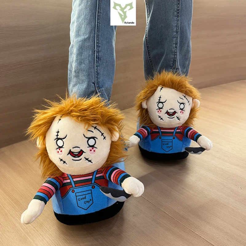 Three Styles Demon King Animal Plush Slippers Michael Myers Plush Doll Cow Pattern Animal Winter Warm Shoes Men Women's Indoor 4
