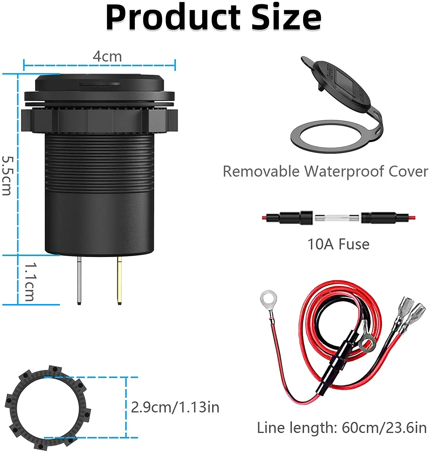 48W USB  C ڵ USB   12V/24V  USB ܼƮ PD3.0&QC3.0 ڵ  LED а  ON/Off ġ