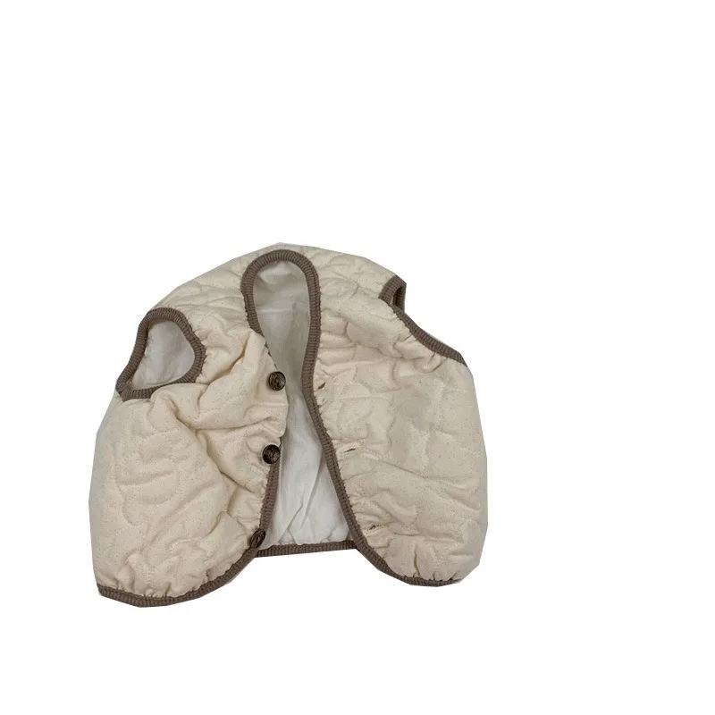 한국 스타일  가을 겨울 누빔 조끼 회색 베이지 브이넥 민소매 따뜻한 코트 남아 여아 따뜻한 조끼 D2152