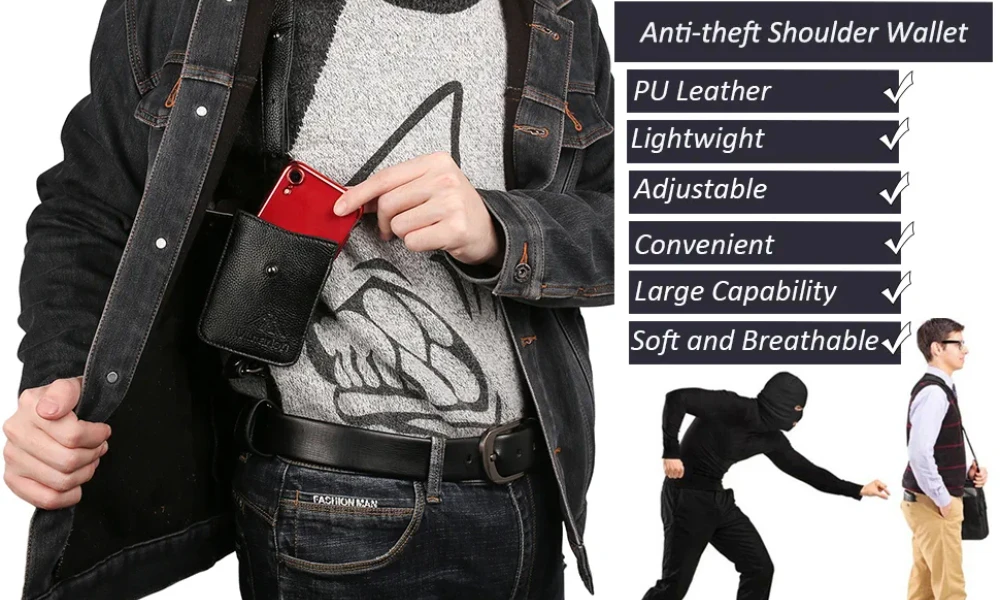 Description Picture 2 of itemConcealed Wallet PU Leather Anti-theft Chest Bag Underarm Hidden Shoulder Bags Hunting Holsters Double Shoulder Pocket Pouches