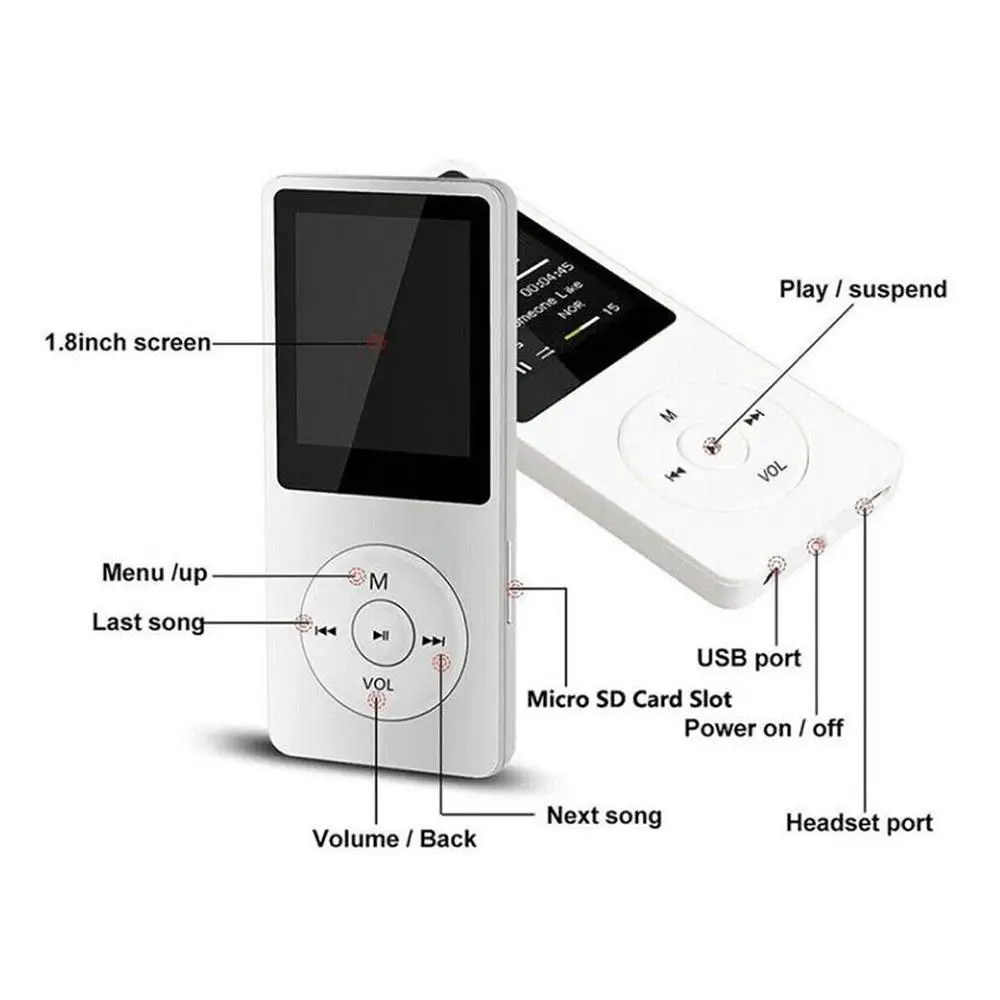 MP4/MP3 Player Bluetooth Portable HiFi Sound 1.8" Screen FM Radio Voice Recorder E- Book USB Rechargeable