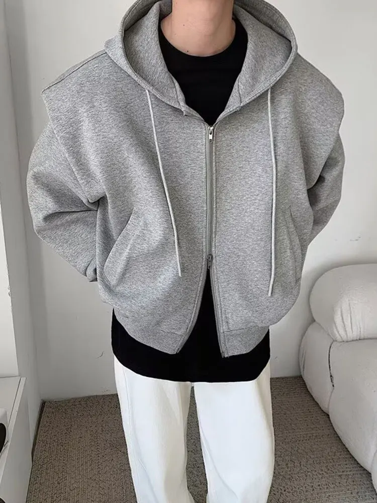 Trendy Streetwear Hooded Cardigan Men's Early Autumn Hong Kong Sle Casual Double Zipper Loose Outerwear Youth Faion