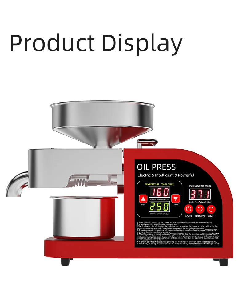 DIVEDEER Smart Oil Press X6 Hochleistungsheizung, Presskammer aus Edelstahl für Erdnuss, Raps, Sesam, Olivenkernen, Kokosnussöl – Detail 17