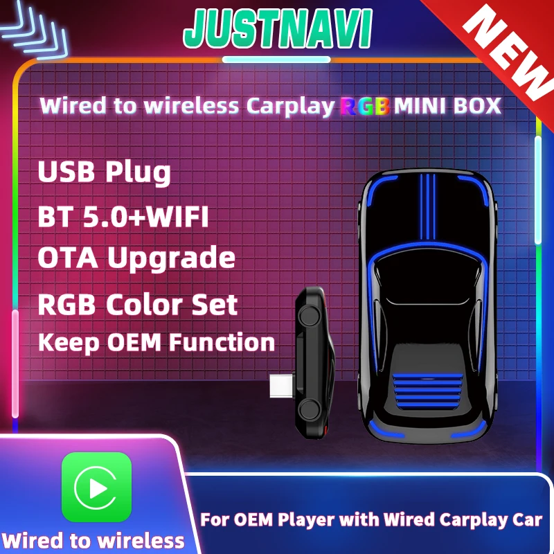 Justnavi Adattatore Da Cablato A Wireless Carplay Ai Box Per Autoradio Oem Con Spina Usb E Box Mini Box Automatico Per Iphone Carplay