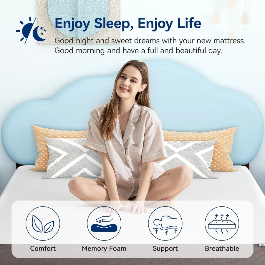 Memory Foam Mattress with Soft Plush Feel for Ultimate Comfort in Bedroom or Guest Room Queen Size White Grey Color Dimensions