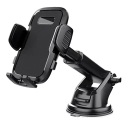 Universal Car Phone Holder - Dashboard & Windshield Mount with Adjustable Clip (Black)
