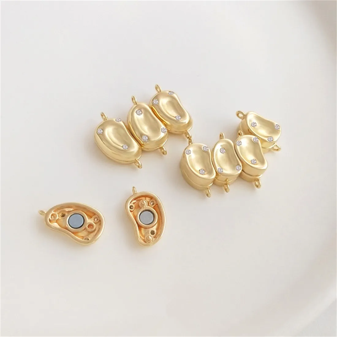 114K Gold Inlaid Zircon Peas Magnetic Clasp Pea-shaped Magnetic Clasp Handmade Diy Bracelet Necklace Jewelry Clasp B852