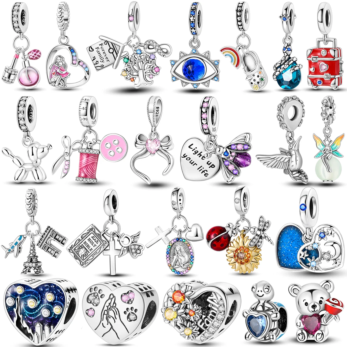 Sterling Silver Pink Butterfly Luminous Firefly Dangle Charm