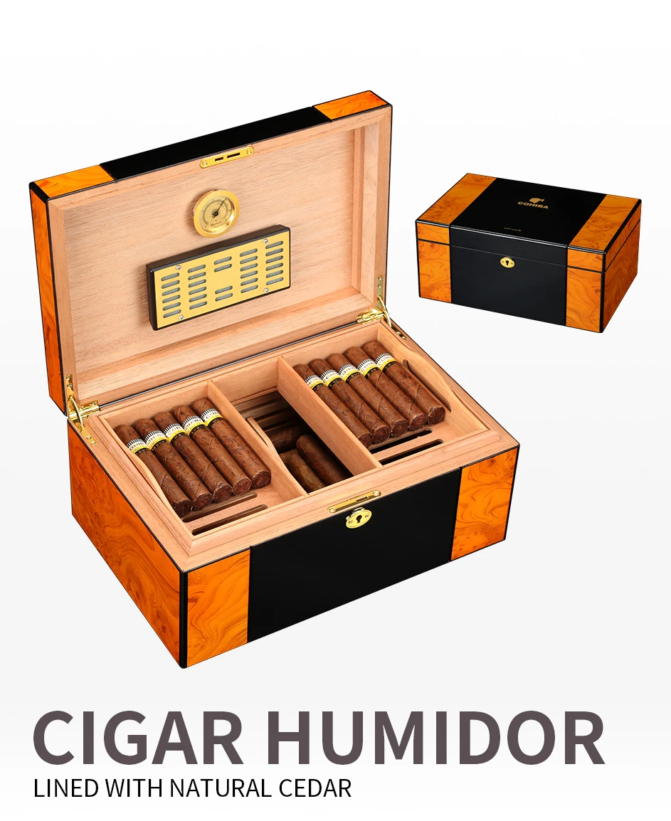 Storage Cigar Humidor Box Cedar Wood Lined With Hygrometer Humidifier Capacity Cigar Box - AliExpress
