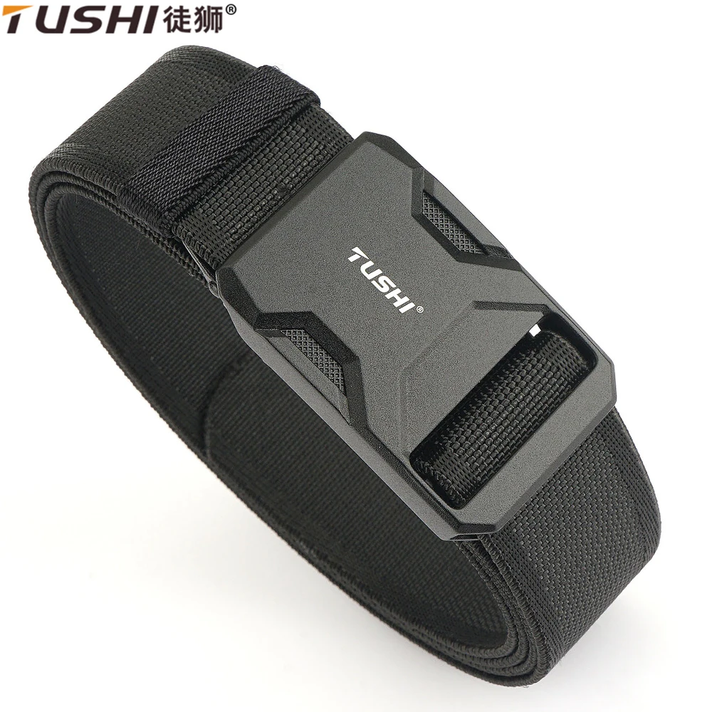 TUSHI New Elastic Belt Quick Release Magnetic Buckle Tactical Belt Real Nylon Sports men and women Military belt Accessories