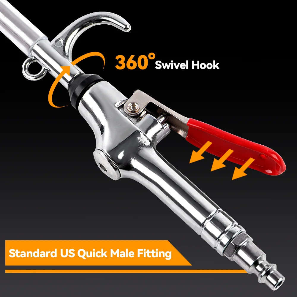 44-64CM Extendable Industrial Air Blow Gun Extensible Stainless Steel Air Flow Nozzle Pneumatic Dust Blower 360&deg; Swivel