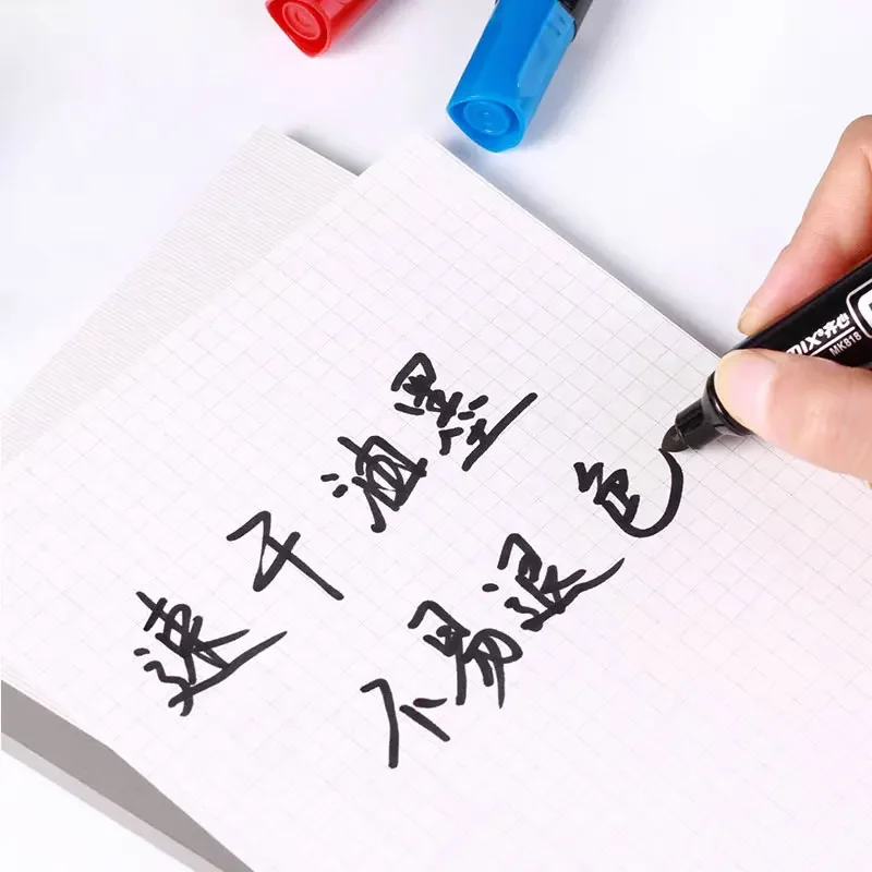 12pcs 블랙 방수 오일 방지 및 비 페이딩 마커 펜 오일 기반 마커 펜 대형 헤드 두꺼운 팁 마커 펜 학교 용품