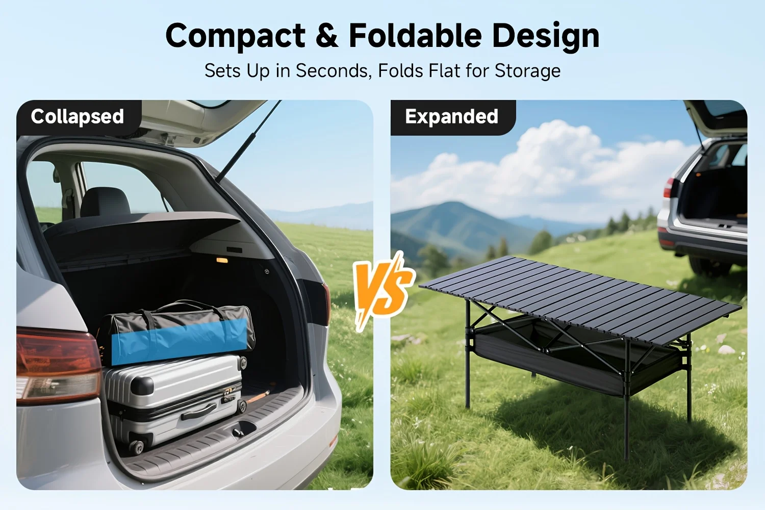 Klappbarer Outdoor-Tisch mit Netztasche & Verstellbarer Höhe - Tragbarer Klapptisch Geeignet für Camping, Grillen, Picknick – Detail 3