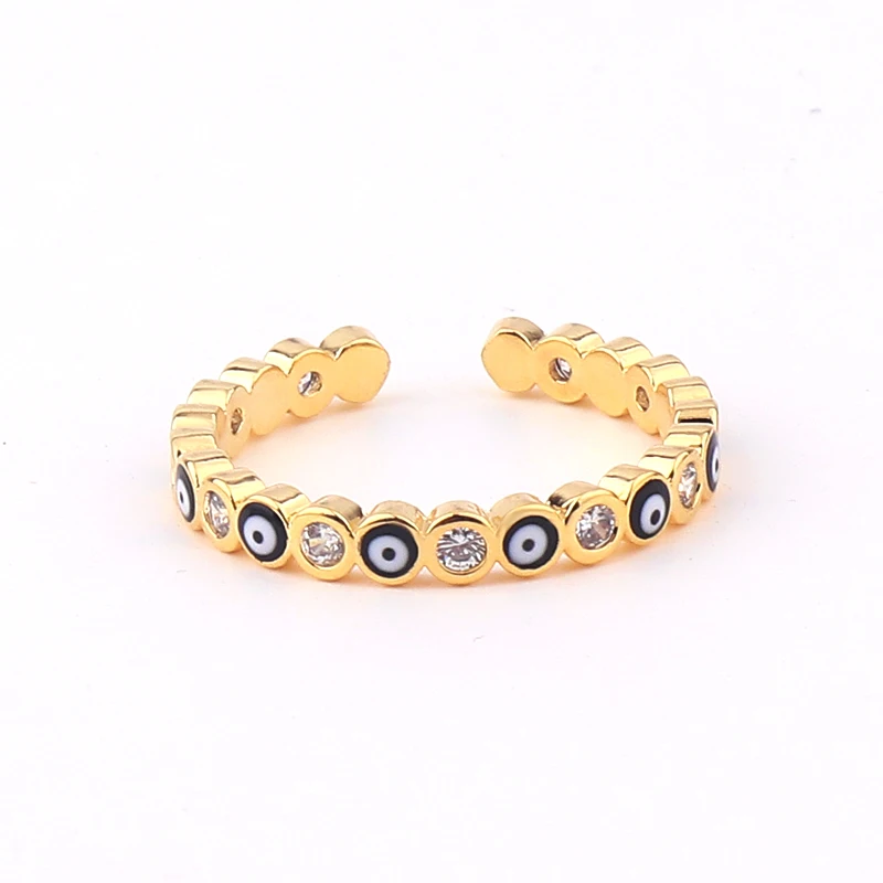 Lucky Eye Blue Turkish Evil Eye Open Ring Copper Gold Color Finger Rings Adjustable for Women Girls Men Fashion Jewelry 