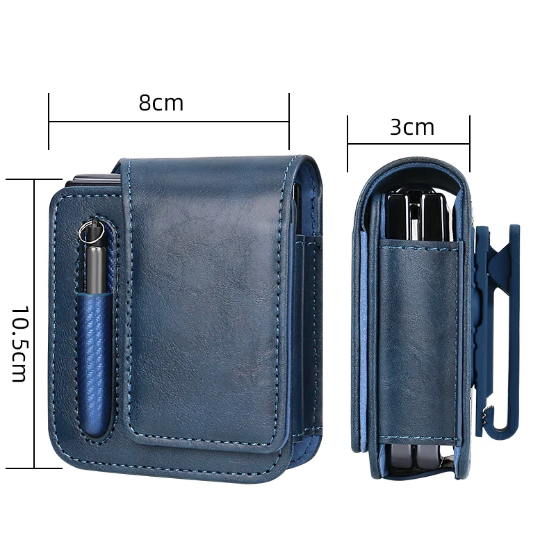 PU Leather Flip Mobile Phone Waist Bag with Pen Holder, Magnetic Closure, Blue