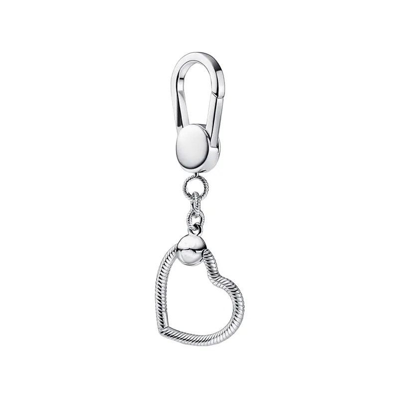 

925 Sterling Silver Small Bag Charm Holder For Women Fine Jewelry Making Round Ball Snake Chain Heart Pendant Ring Lobster Clasp