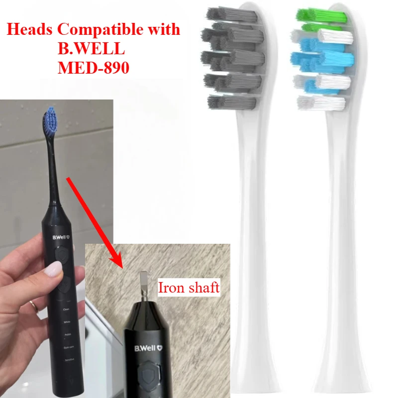 B.WELL MED-890 칫솔과 호환되는 교체용 칫솔 헤드 8개, 보호 커버가 ..
