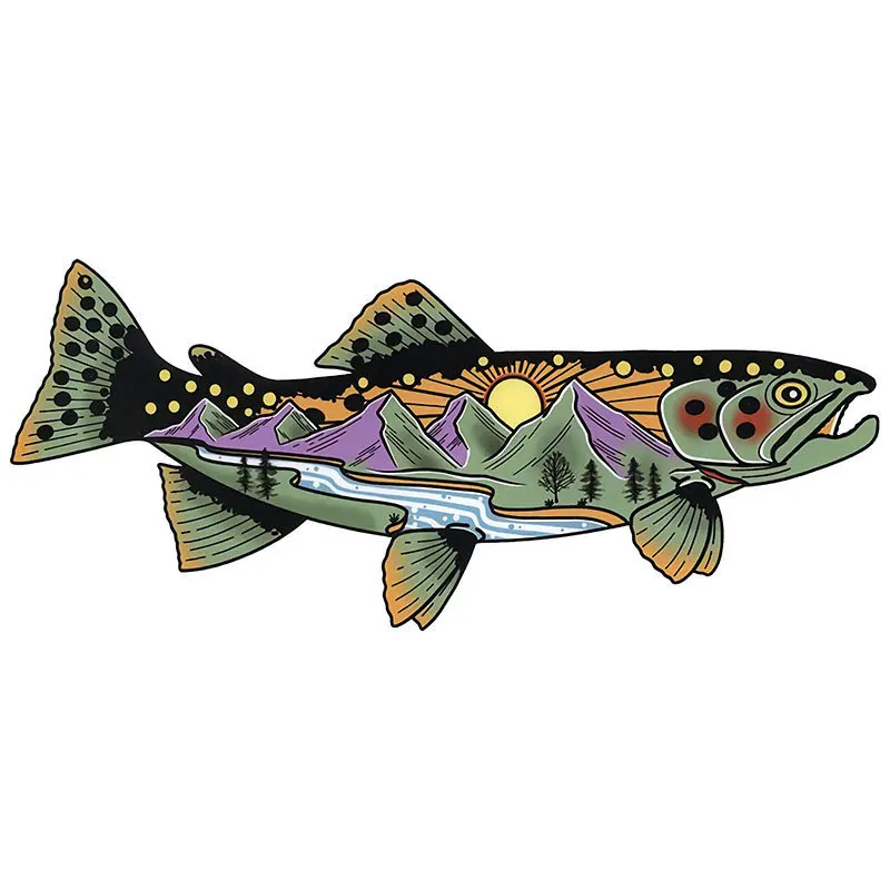 Personalizzato Cartoon Snake River Mountain Trout Sticker Car Bumper Window Decalcomanie Vinly Pvc Fishing Art Adesivi Per Auto Impermeabili