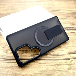 Luxury Shockproof Armor Matte Case with Magsafe and Built - in Stand - Galaxy S25 Edge (Transparent Black)