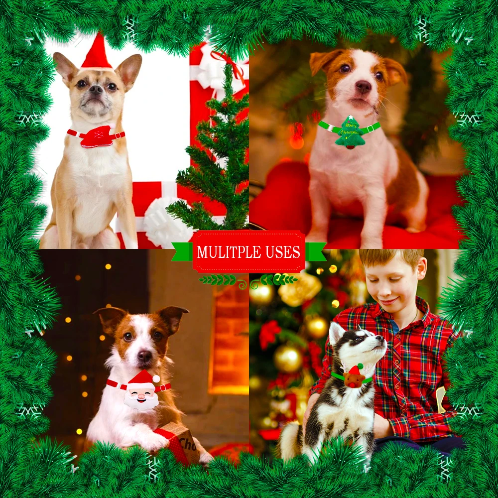 5/10PCS Christmas Dog Bow Ties – Adjustable Elk & Snowman Accessories 2