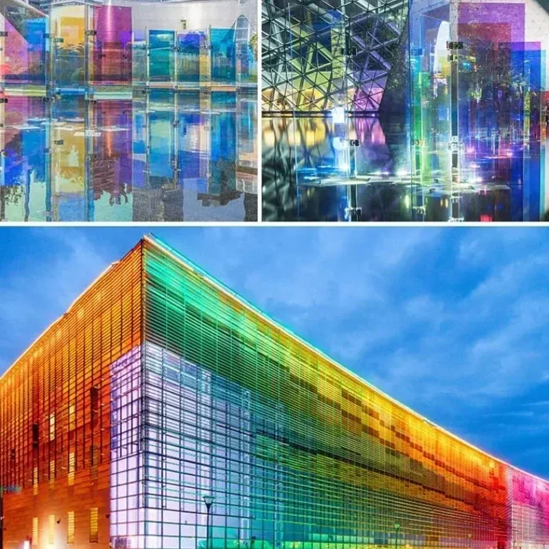 Chameleon Blue Self-adhesive Decorative Window Film Durable Sun Control Glass Decoration Rainbow Effect Iridescent Clear Film