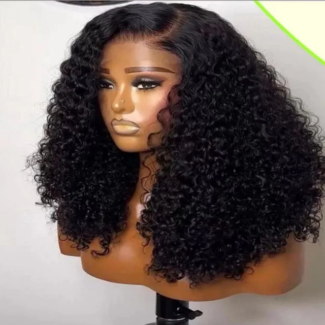 Water Wave Short Bob Cut Natural Black Color 13X4 Lace Front Synthetic Wig For Black Women Prepluck Hairline Cosplay Daily Party 2