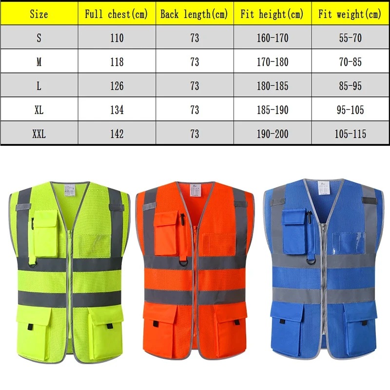 Workwear Mesh Vest With Zipper and pockets for Men And Women Warehouse Working Wear Work Vest reflective vest safety vest high visibility vest