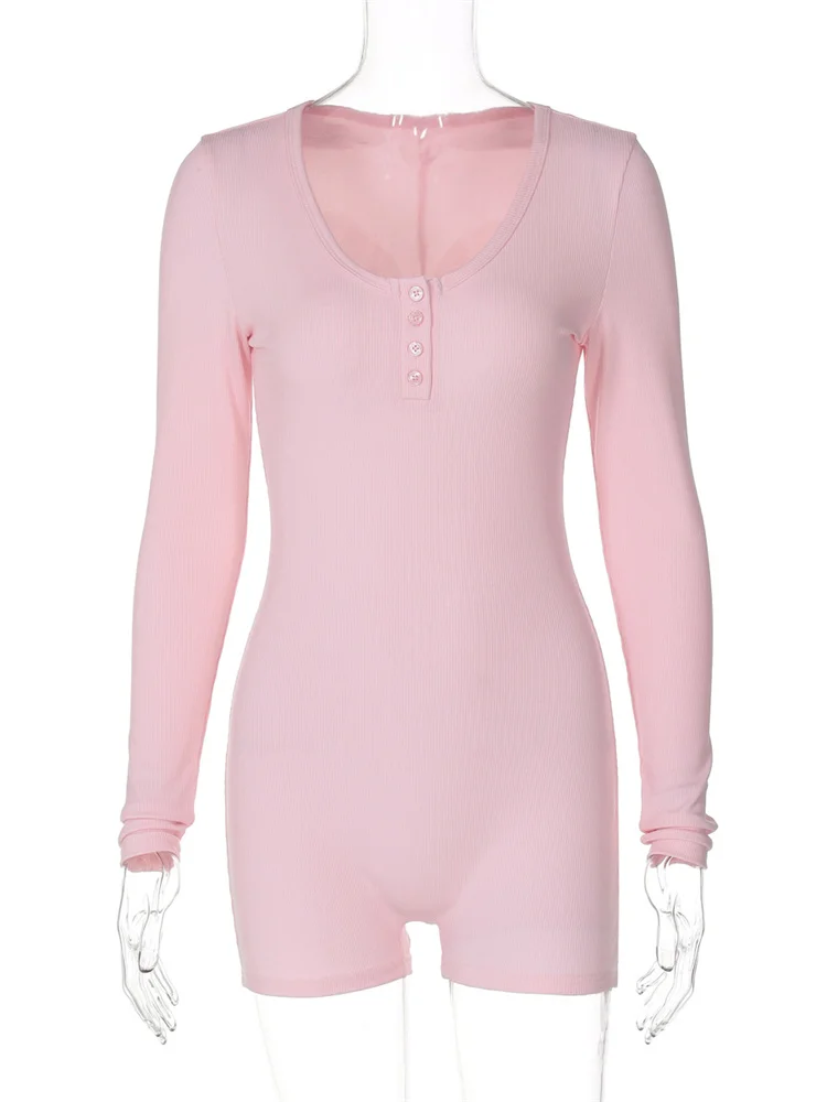 Skinny Ribbed Summer Yoga Jumpsuit Female Rompers Long Sleeve High Waist Solid Bodysuit Streetwear Women's Fashion Rompers