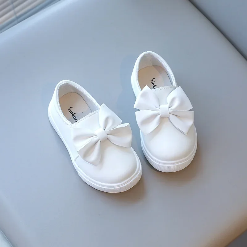 Girls Leather Shoes with Butterfly-knot,Leisure Student Slip on