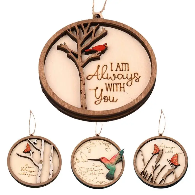 

I Am Always With You Pendants Wooden Word Saying Quote Necklace Pendant Bird Christmas Tree Ornaments Hangable Decorations