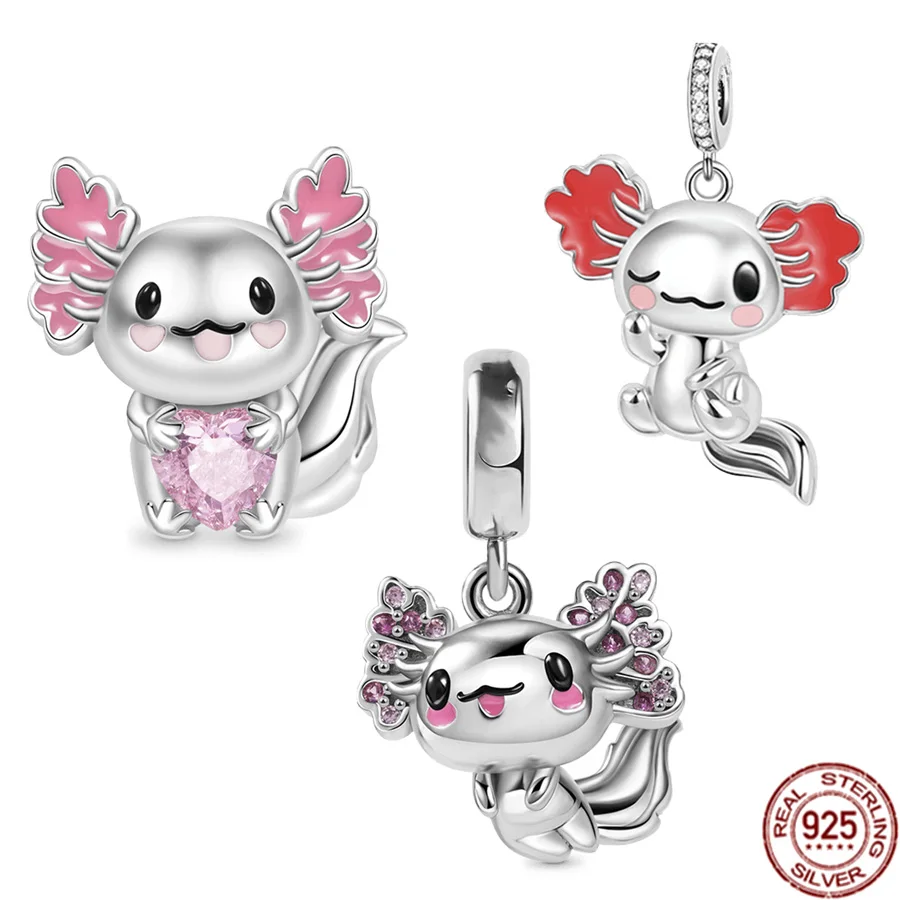 Axolotl Charm S925 Silver Charm for Bracelet, Mexican Salamander, Silver  Charm