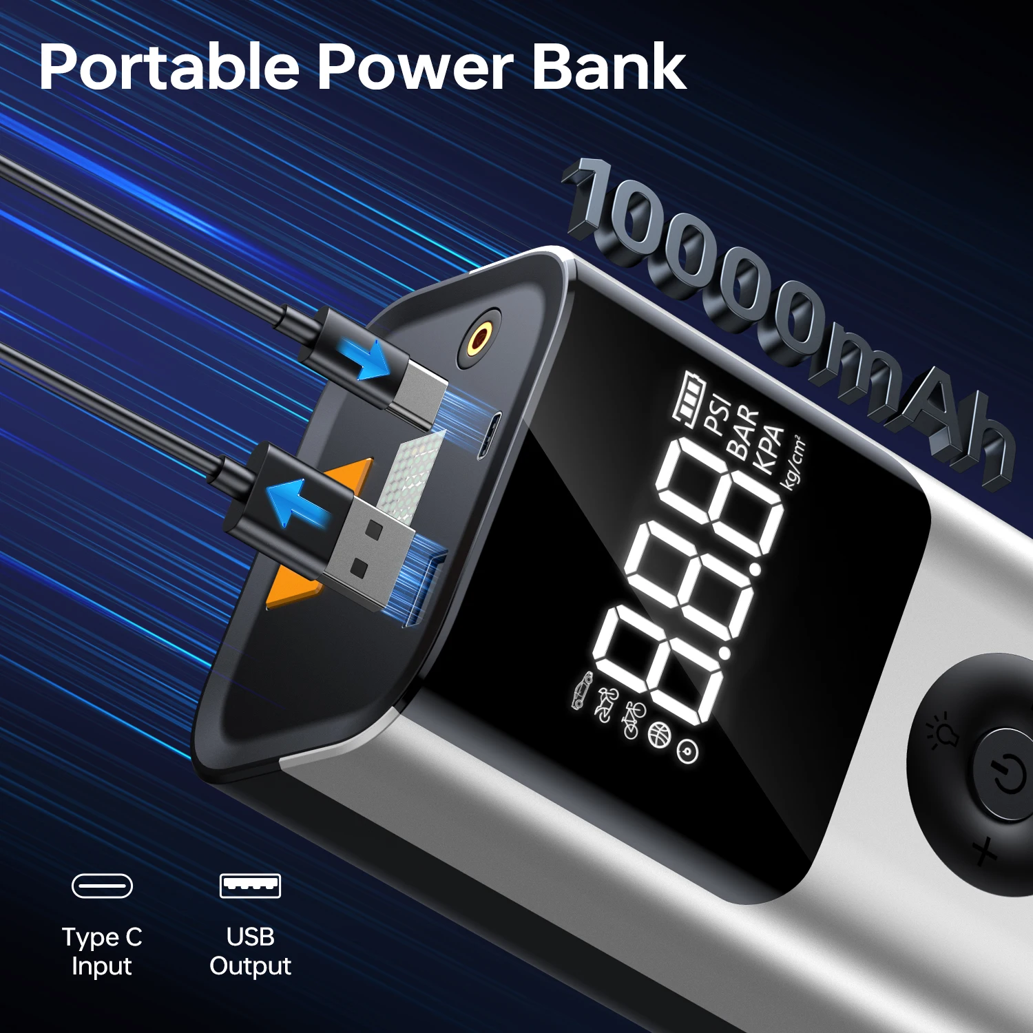 BUVAYE 2500A Car Jump Starter Power Bank Portable 150PSI Air Pump 12V Battery Booster for 8.0L Gasoline and 6.0L Diesel Engines