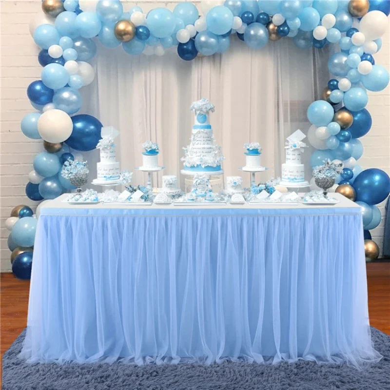 Tulle table skirt high-end gold-rimmed mesh wedding New Year's party decoration hotel supplies mesh table skirt cover