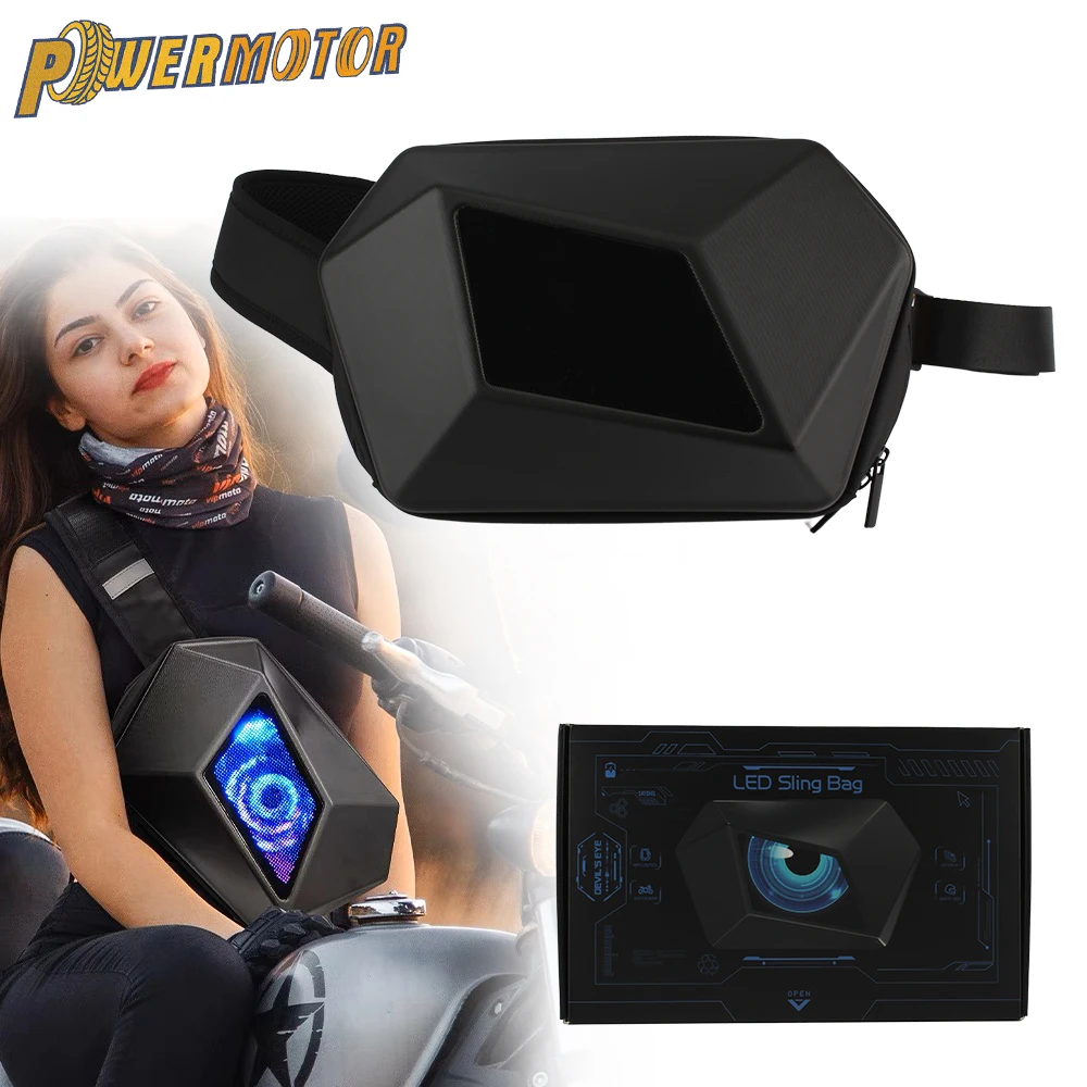 

Motorcycle Cycling Backpack Devil's Eye LED Sling Bag APP Control Men Women Waterproof Hard Shell Backpacks Shoulder Bag Travel