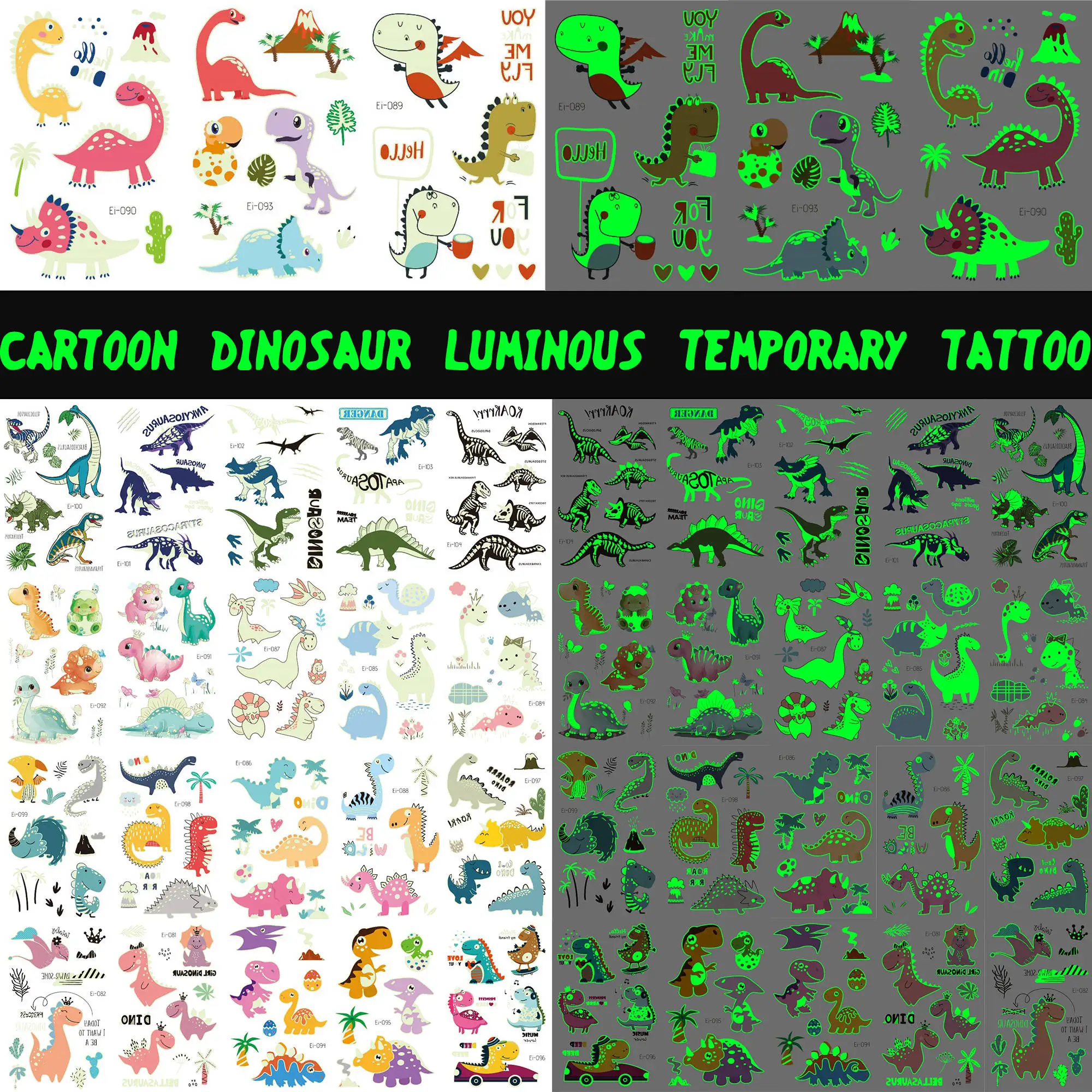 

Светящиеся временные татуировки с мультипликационным динозавром для подростков и девочек, светящиеся в темноте, динозавры, водонепроницаемые наклейки-татуировки, татуировки на руку для мальчиков, 3D
