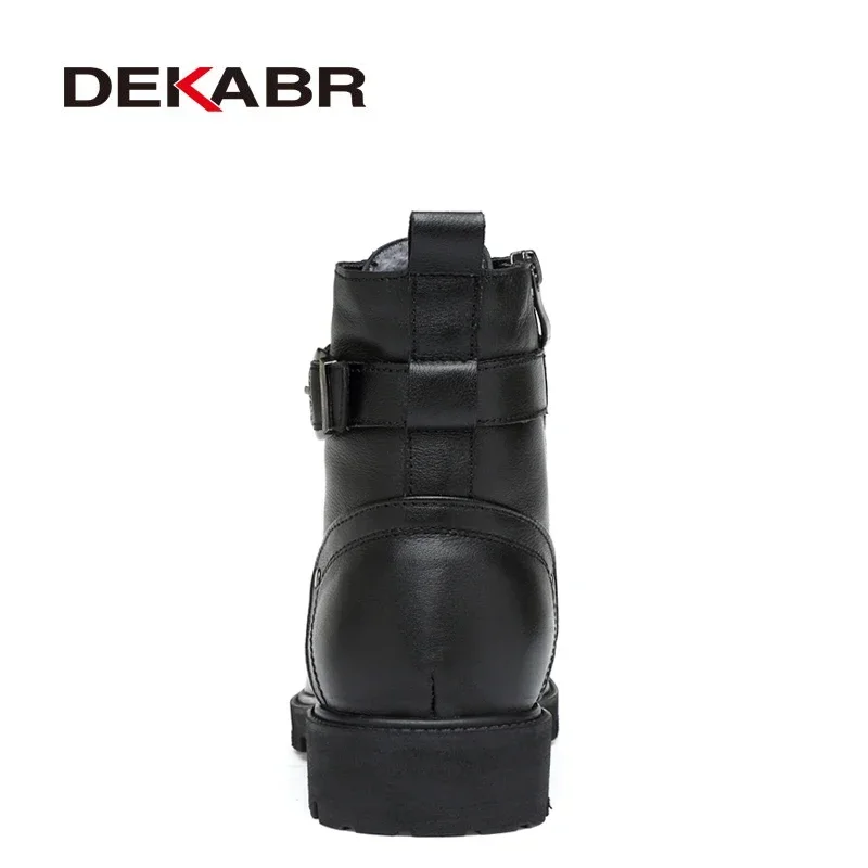 Mens Leather Boots DEKABR Men Genuine Leather Lace-up Ankle Boots Winter Motorcycle Boots Men Safety Work Shoes Punk Style mens leather boots motorcycle leather boots