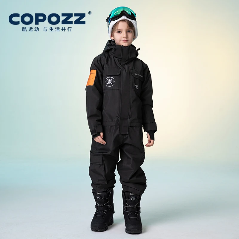 COPOZZ New Winter Ski Suit For Kids Boys Children Waterproof Warm Ski Overalls Girls Windproof Snowboard One Piece Ski Jumpsuit