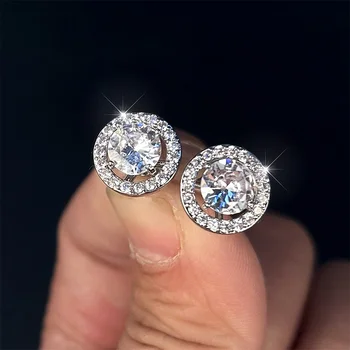 White Zircon Luxury Crystal Small Stud Earrings Sets For Women Men Vintage Silver Color Wedding Earring Versatile Jewelry Gifts
