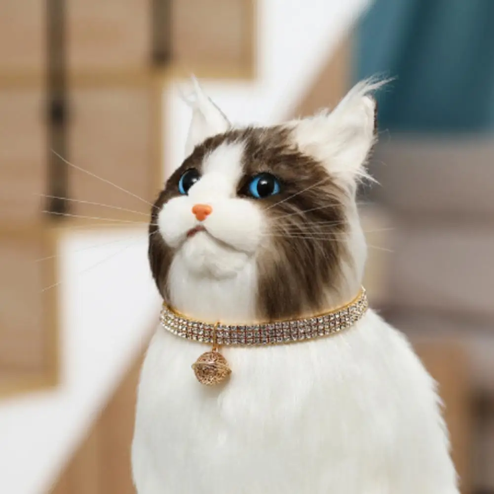 

Cute Pet Necklace Exquisite Rhinestone Cat Necklace with Chinese Bell Adjustable Pet Collar Hollow Carved Pendant Gold Plated